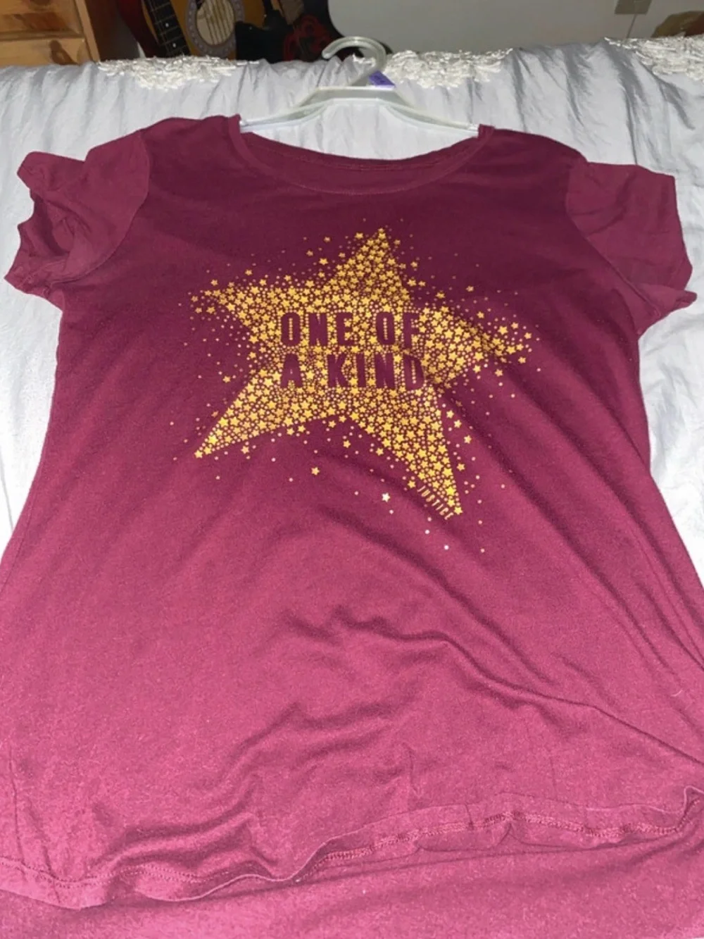 Justice Burgundy Tee with Gold Star 